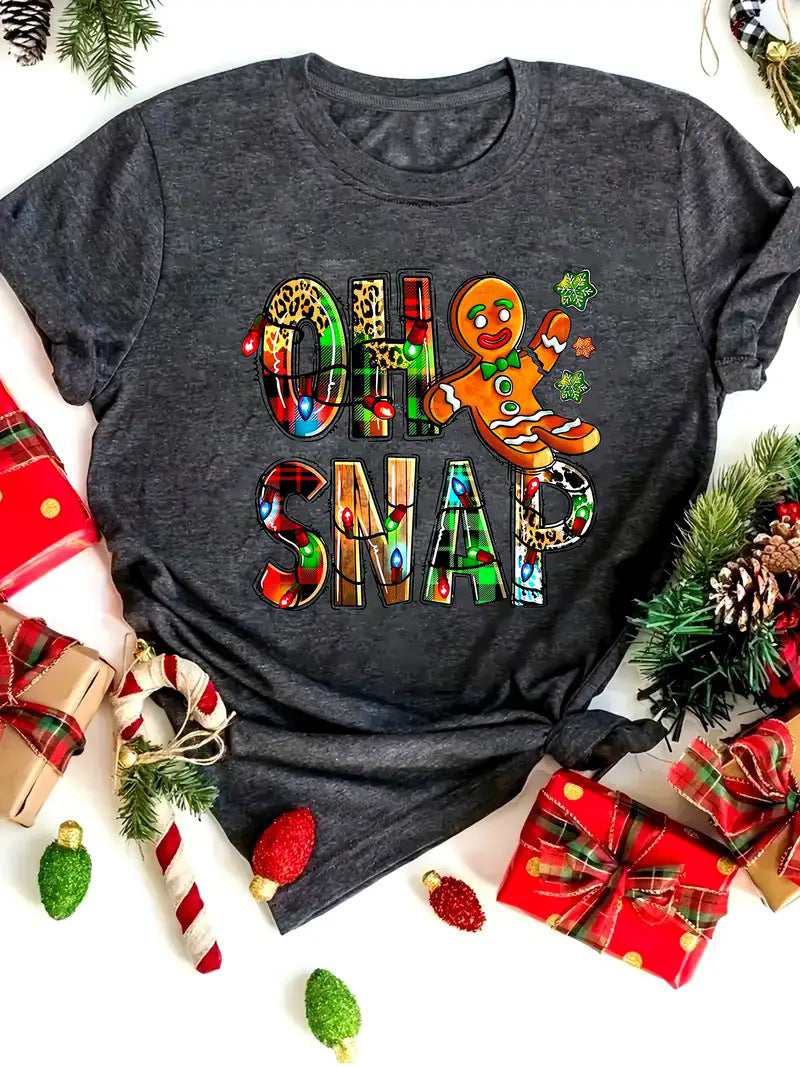 Women's Casual Versatile Christmas Printed Short Sleeved Shirt