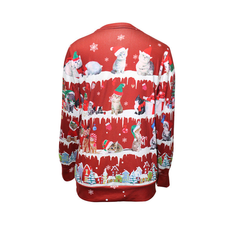 Women's Round Neck Printed Christmas T-shirt
