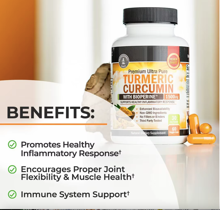 Turmeric Curcumin Herbal Supplements with Bioperine 1500mg-Turmeric and Black Pepper Capsules Max Absorption Ultra Pure. No Filter or Binder