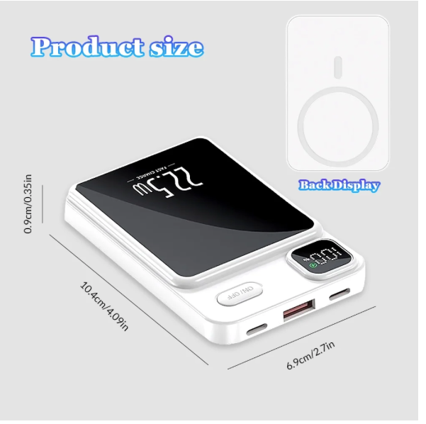 5000mAh Fast Charging Power Bank, Magnetic Wireless 5v input/ 9v output Power -Black