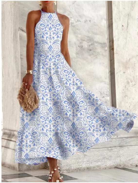 Sleeveless Female Dress Blue And White Porcelain