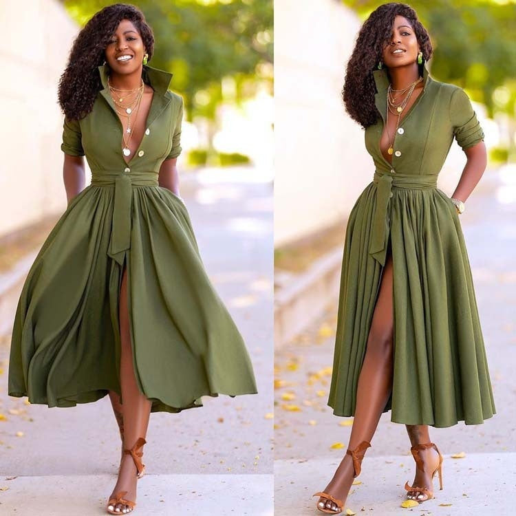 Women's Polyester Belted Half Sleeve Cardigan Dress