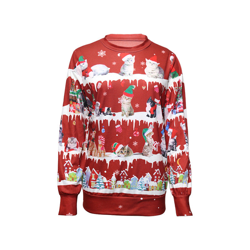 Women's Round Neck Printed Christmas T-shirt