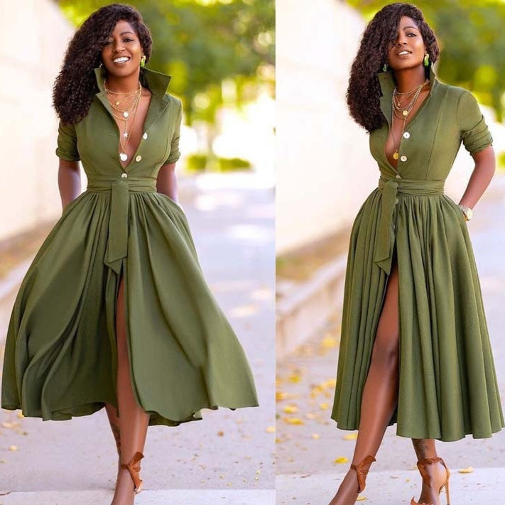 Women's Polyester Belted Half Sleeve Cardigan Dress