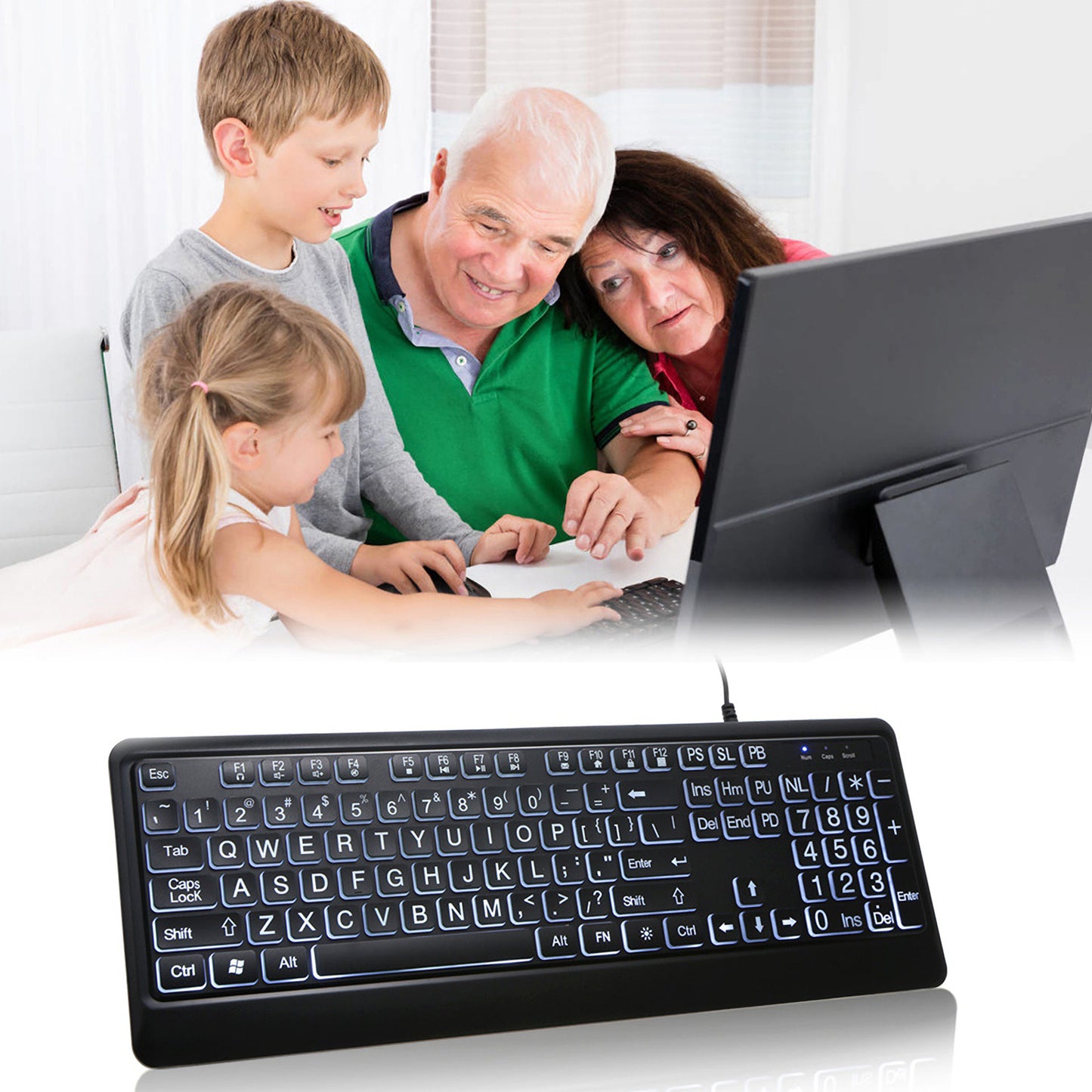 USB Interface Large Print Backlit Wired Keyboard