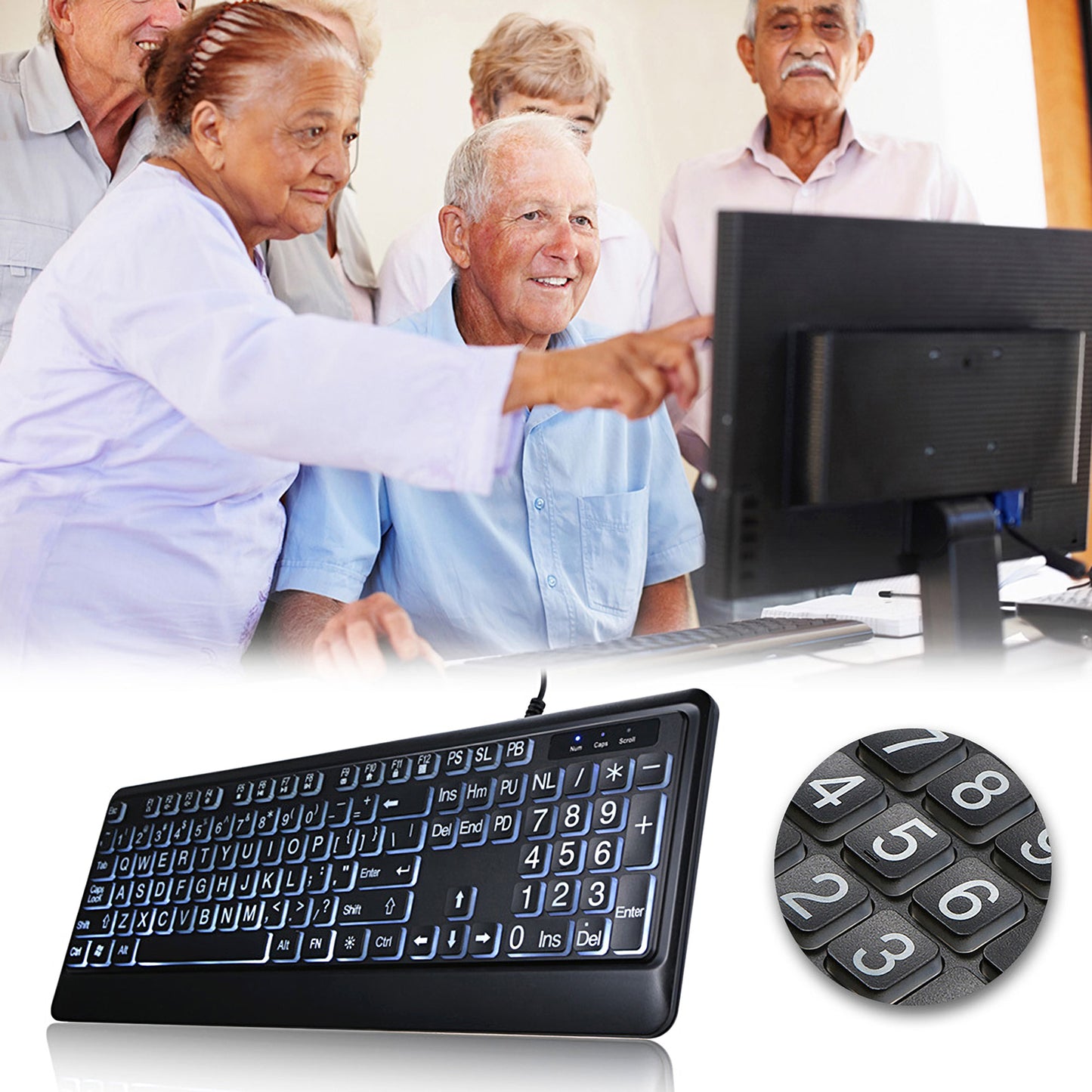 USB Interface Large Print Backlit Wired Keyboard