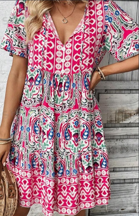 Unity Tied Leisure Vacation Dress With Doll Floral Pattern
